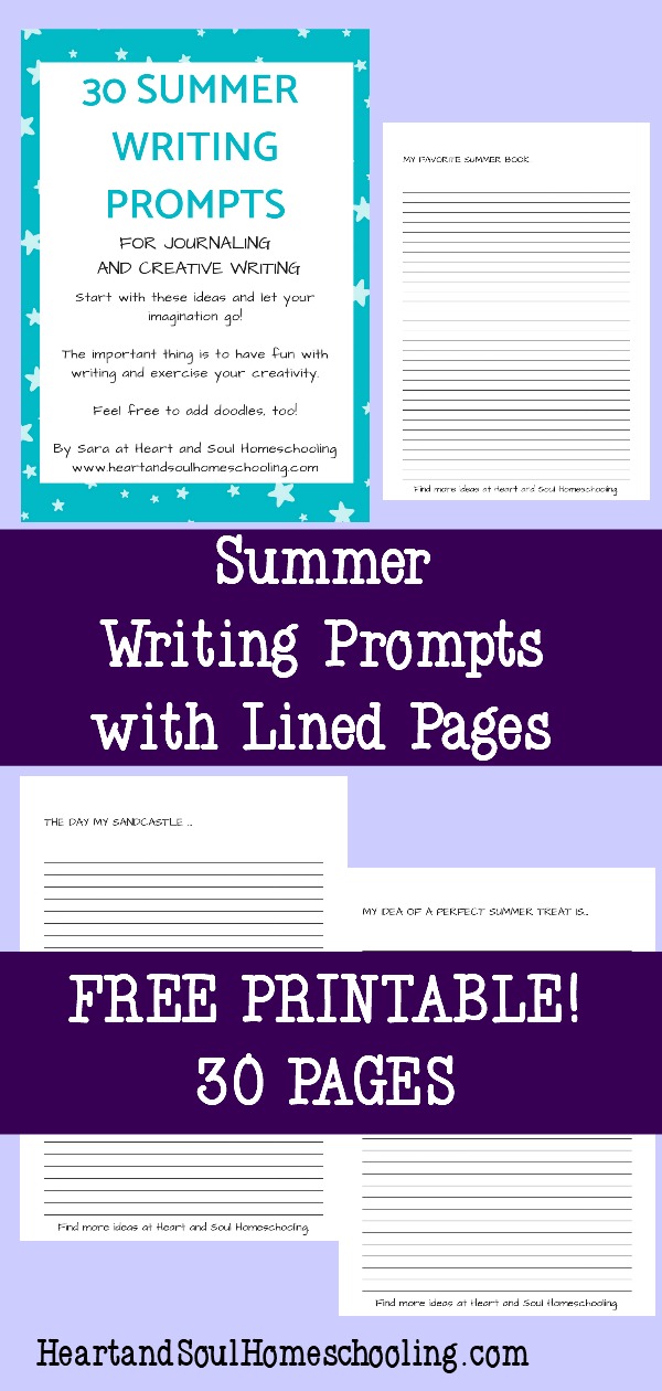 free printable summer writing prompts with lined pages for kids | writing prompts for journaling and creative writing | writing prompts for kids | homeschooling | homeschool | free journaling pages for kids