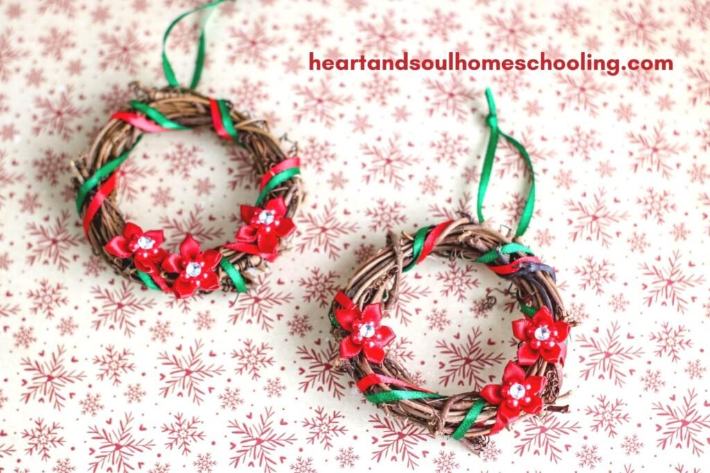 Poinsettia Wreath Christmas Ornament - Heart and Soul Homeschooling