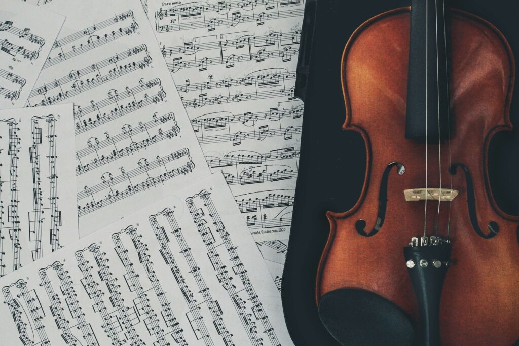 composer sheet music and violin