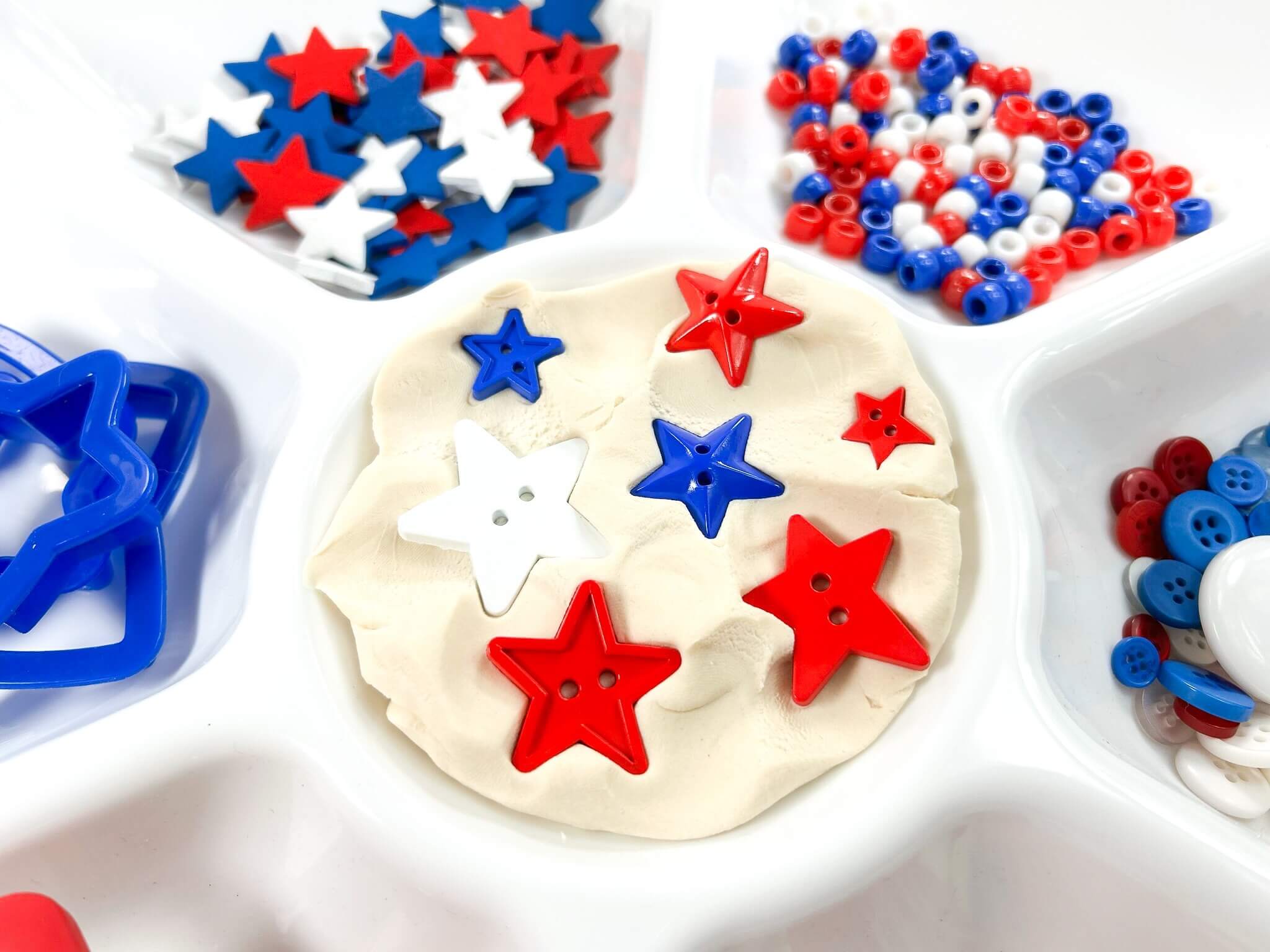 Patriotic Playdough Invitation Tray - Heart and Soul Homeschooling