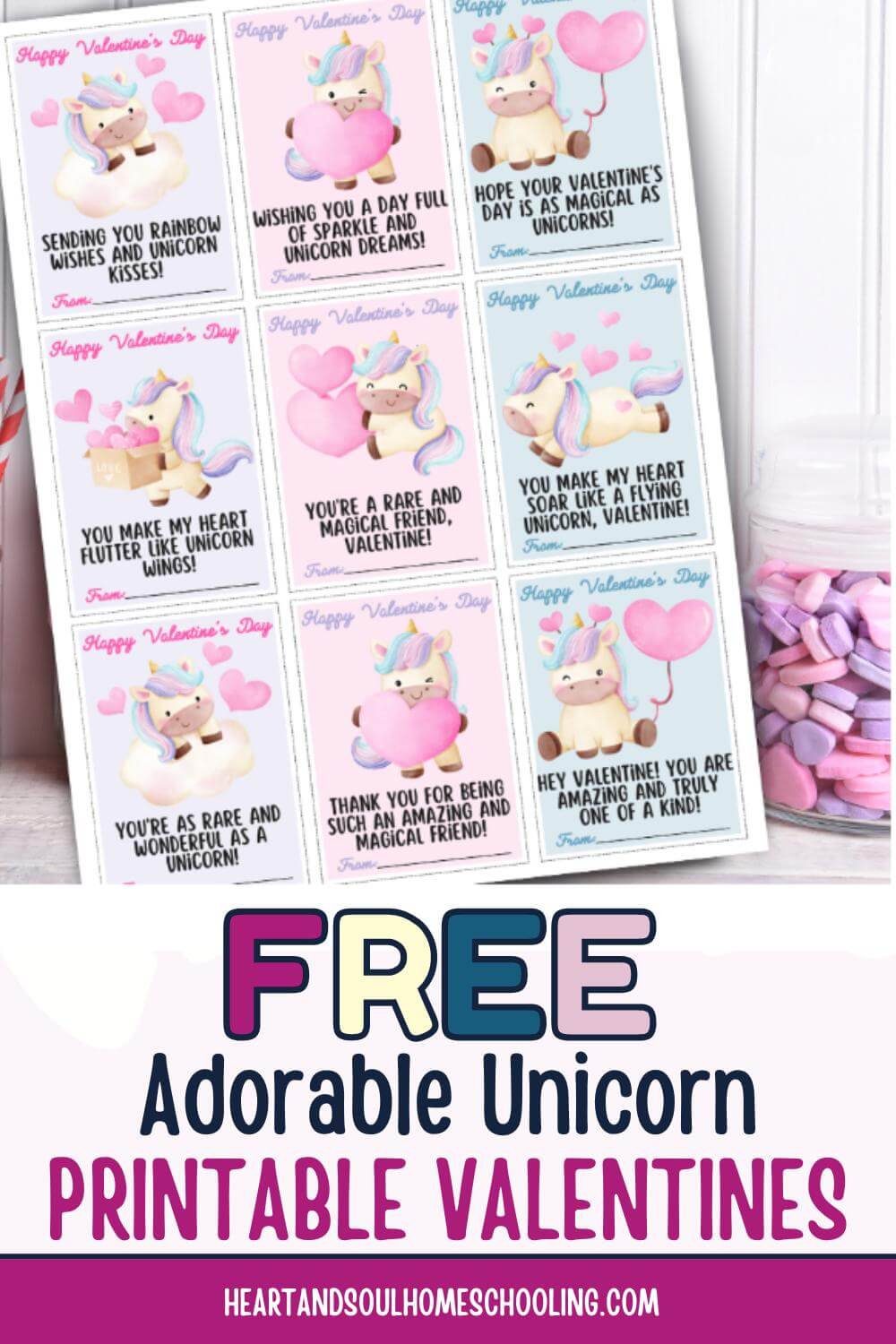 Unicorn Printable Valentines - Heart and Soul Homeschooling